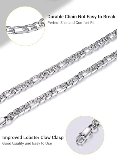 PROSTEEL Bracelets for Men, Figaro/Cuban Mens Bracelet, Silver/Gold/Black | 6/9/13mm Width, 7.5/8.3/9" Length, Stainless Steel Mens Bracelet, Durable & Non Tarnish, Chunky Jewelry with Gift Box - style: D 7.5mm-Figaro-Silver-Textured