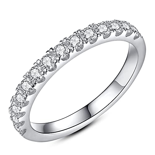 IMOLOVE Moissanite Wedding Band Wedding Rings for Women 925 Sterling Silver Rings with 18K White Gold Plated Eternity Stackable Engagement Ring Anniversary Band Size 3-12 - color: White, size: 4, style: A-Half Eternity 0.3CT