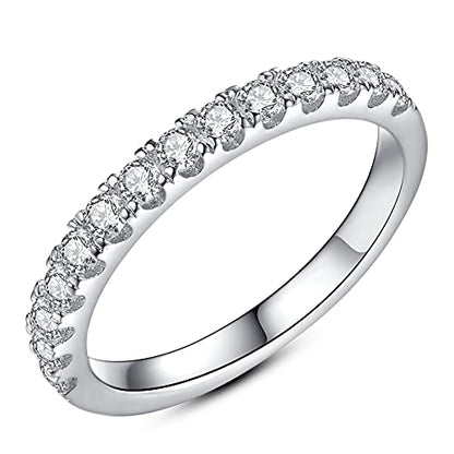 IMOLOVE Moissanite Wedding Band Wedding Rings for Women 925 Sterling Silver Rings with 18K White Gold Plated Eternity Stackable Engagement Ring Anniversary Band Size 3-12 - color: White, size: 4, style: A-Half Eternity 0.3CT