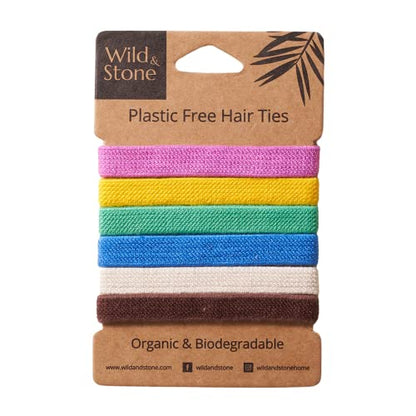 Wild & Stone | Pack of 6 Hair Bands | 100% Biodegradable and Plastic-Free Elastic Hair Ties | 100% Organic Cotton and Natural Plant-Based Rubber | No Crease Ponytail Holder (Multicolor) - color: Multicolour