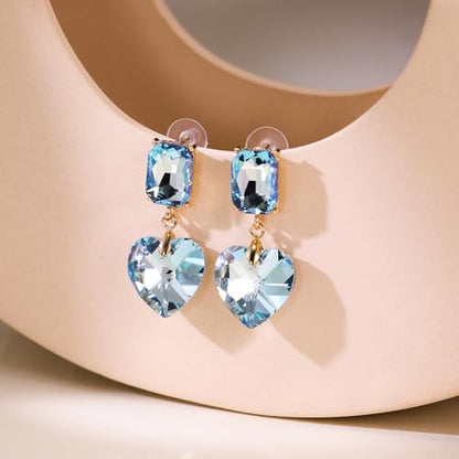 Crystal Heart Teardrop Dangle Earrings for Women Hypoallergenic Multicolor Cubic Zirconia Drop Earrings for Wedding Prom Party Daily Wear - color: Heartblue