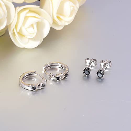 CiNily 14K White Gold Plated Small Hoop Earrings for Women Girls Heart Cubic Zirconia Hypoallergenic Earrings - color: Studs set-silver-black