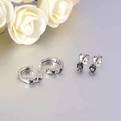 CiNily 14K White Gold Plated Small Hoop Earrings for Women Girls Heart Cubic Zirconia Hypoallergenic Earrings - color: Studs set-silver-black