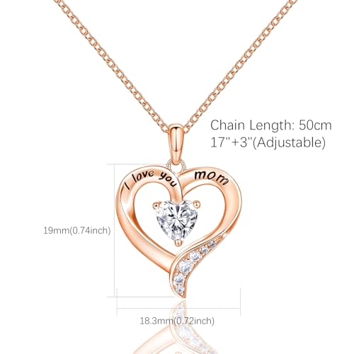 Mom Necklace 925 Sterling Silver Heart Necklaces for Women - color: 02-Rose Gold
