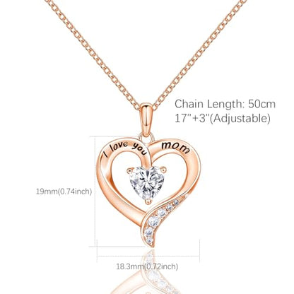 Mom Necklace 925 Sterling Silver Heart Necklaces for Women - color: 02-Rose Gold