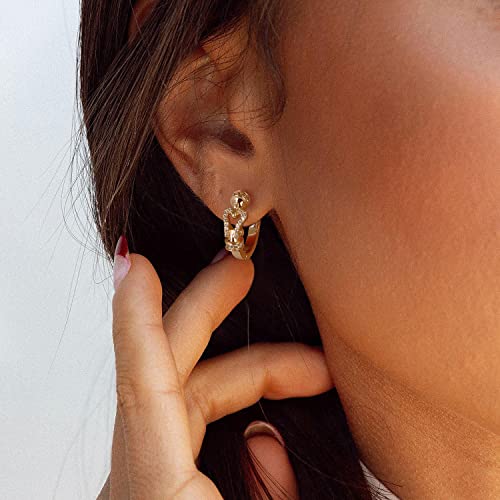 Huggie Hoop Earrings 14K Gold Plated Cubic Zirconia Dainty Simple Cute Beads Elegant CZ Circle Small Hoop Earring for Women Minimalist Handmade Hypoallergenic Jewelry - color: CZ-buckle