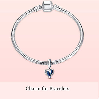 MITSOKU 925 Sterling Silver Charms for Bracelets Necklaces Animal prototype Pendant Safety Chain Dangle Pendants Beads Christmas Day Charms Jewelry Gift for Women - style: Celestial Shooting Star Heart Double Dangle Charm