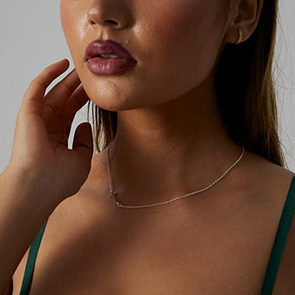 VIROMY Gold Cross Necklace for Women 14K Gold Plated Cute Sidways Cross Pendant Choker Necklaces Simple Trendy Everyday Jewelry for Women - style: Sideways Cross Bar -Silver