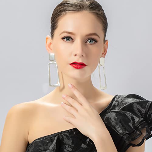 Matte Gold Silver Geometry Clip On Earrings for Women Retro Drop Clip Earrings for Women - style: silver rectangle
