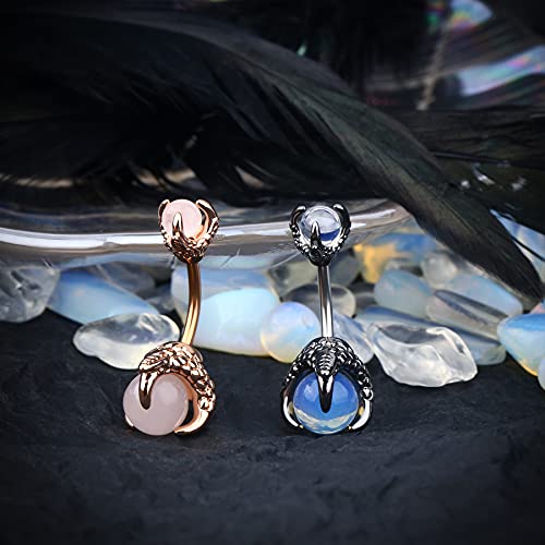 CM Crareesi Mania Skull Hand Halloween Belly Button Rings Natural Stone Claw Piercing Navel Rings for Women - color: Gun Black Claw-Blue Opalite