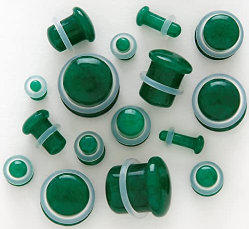 Pair of Green Jade Single Flare Stone Ear Plugs Silicone O-Ring Expander synthetic Gauges 8ga - 1 inch E617 - style: 1/2 Inch(12mm)