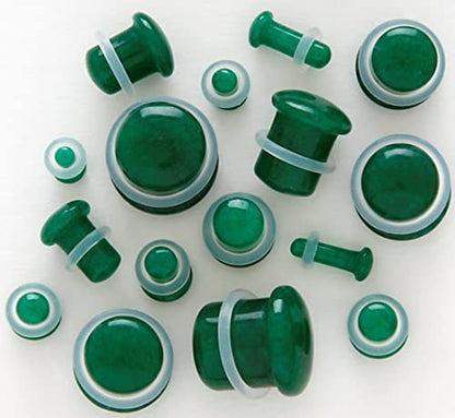 Pair of Green Jade Single Flare Stone Ear Plugs Silicone O-Ring Expander synthetic Gauges 8ga - 1 inch E617 - style: 5/8 Inch(16mm)