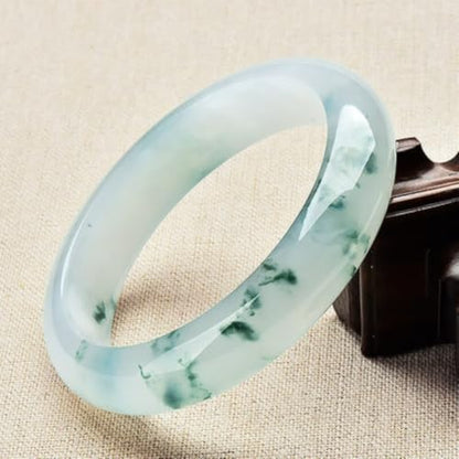 Jade Bangle Bracelet for Women, Burmese Emerald Old-pit Orchid with Floating Green Design, Nice for a Female Friend's Birthday Gift - size: 62mm