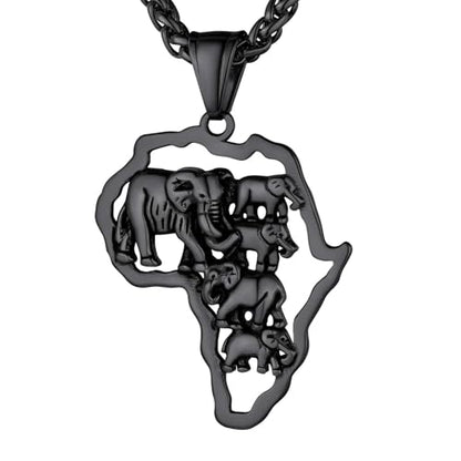 GOLDCHIC JEWELRY Africa Map Necklace for Men, Stainless Steel African Tribal/Egyptian Eye of Horus/I LOVE AFRICA/Elephant Map Hiphop Jewelry Unisex with 22'+2'Adjustable Chain - color: Elephant - Black, style: No Customization