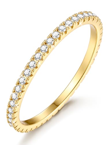 Jstyle Wedding Bands for Women Eternity Band Rings Stackable Cubic Zirconia Ring 2-2.5MM Engagement Band Ring for Women Dainty Simulated Diamond Rings No Tarnish Size 5-9 - color: Gold-Eternity-2.0MM Width