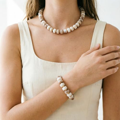 KOSMOS-LI Colorful Beaded Necklace for Women Unique Resin Beads Choker Necklaces Boho Statement Chunky Necklace Summer Vacation Jewelry - color: ivory