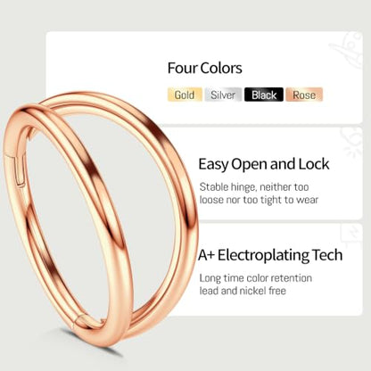 WBRWP 2PC Titanium Double Hoop Nose Rings: 16G/18G/20G Cartilage Earrings Septum Rings Clicker, Hypoallergenic Lightweight Conch Piercing Jewelry Black Gold Silver Rose Gold - color: Rose Gold, size: 16g 8mm