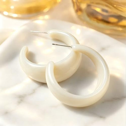 Chunky Acrylic Resin Hoop Earrings 80s 90s Statement Earrings | Thick Lightweight Costume Jewelry for Women Daily, Party, Vacation Wear, Gift for Her - color: White