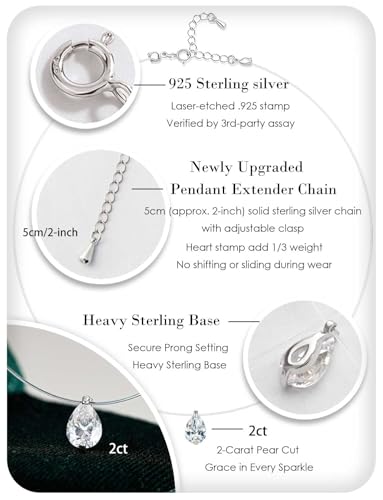 Teardrop 925 Silver CZ Floating Pendant Necklace 16 Inch Cubic Zirconia Invisible Necklace, Hypoallergenic, Jewelry Gifts for Women Anniversary Birthday - color: Pear-Shaped