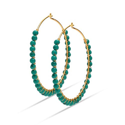 LeCalla 925 Sterling Silver Large Hoop Earrings | Lightweight High-Polished Italian Handmade Earring Hoops | Round Shaped Statement Hoops Earring for Women - color: Boho Beaded Turquoise-50MM