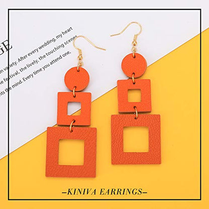 KINIVA Leather Dangle Earrings for Women Trendy, Lightweight Leaf Circle Lightning Earrings Drop, Jewelry Gifts for Women - color: 38 Orange