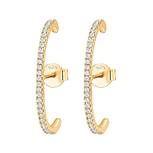 PAVOI 14K Gold Plated 925 Sterling Silver Post Minimalist Suspender Ear Cuff Earrings for Women | Wrap Earlobe Studs - style: Cubic Zirconia