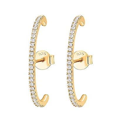 PAVOI 14K Gold Plated 925 Sterling Silver Post Minimalist Suspender Ear Cuff Earrings for Women | Wrap Earlobe Studs - style: Cubic Zirconia