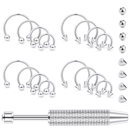 Hoeudjo 16G Horseshoe Septum Rings with Ball Grabber Tool Hypoallergenic Surgical Steel Septum Piercing Jewelry Lip Rings Smiley Piercing Jewelry for Women Men Diameter 6mm 8mm 10mm 12mm - color: silvertone