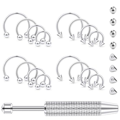 Hoeudjo 16G Horseshoe Septum Rings with Ball Grabber Tool Hypoallergenic Surgical Steel Septum Piercing Jewelry Lip Rings Smiley Piercing Jewelry for Women Men Diameter 6mm 8mm 10mm 12mm - color: silvertone