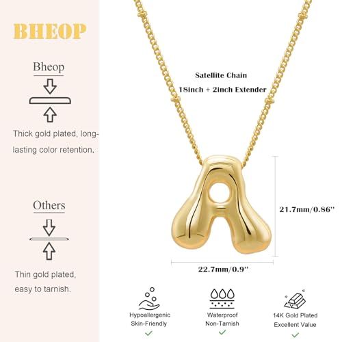 Bheop Initial Necklace for Women, Gold Silver A-Z Bubble Letter Necklace | Chunky Personalized Monogram Name Pendant, Cute Balloon Charm, Dainty Beaded Chain, Trendy Jewelry Gifts, Non Tarnish - color: Gold, style: P