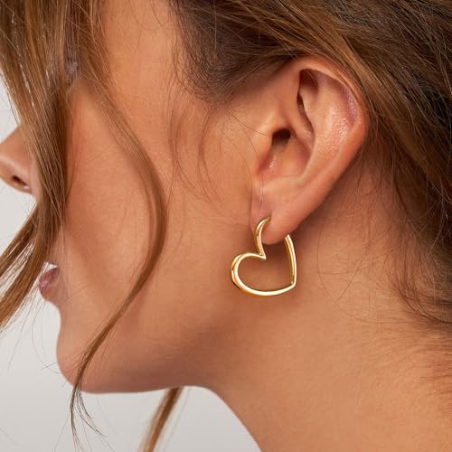 LLWOM Gold Huggie Earrings for Women-14k Gold/Silver/Rose/Black Plated Heart Hoop Earrings Hypoallergenic Lightweight Hoops Gifts - style: Heart