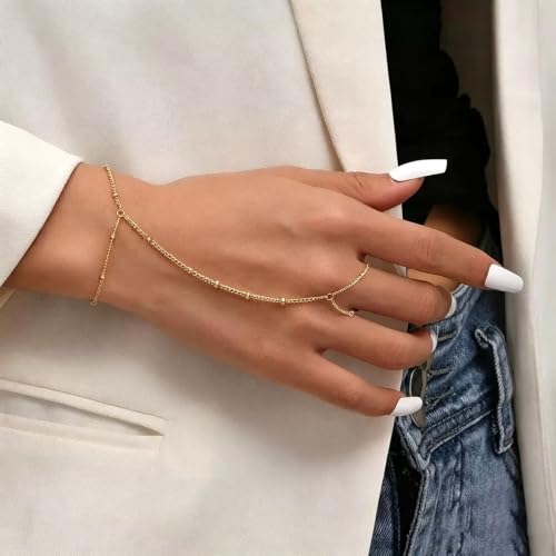 Evil Eye, Heart, Cross-Gold Ring Bracelet Hand Chain Layered Finger Bracelets for Women Delicate Link Chain Jewelry - style: satellite Chain bracelet-gold