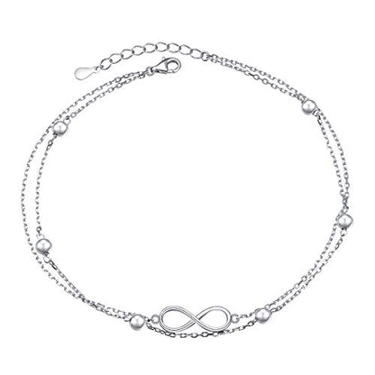 Flyow Anklet for Women S925 Sterling Silver Adjustable Foot Beaded Heart Charm Ankle Bracelet Anklets Jewelry - style: infinity 9+1