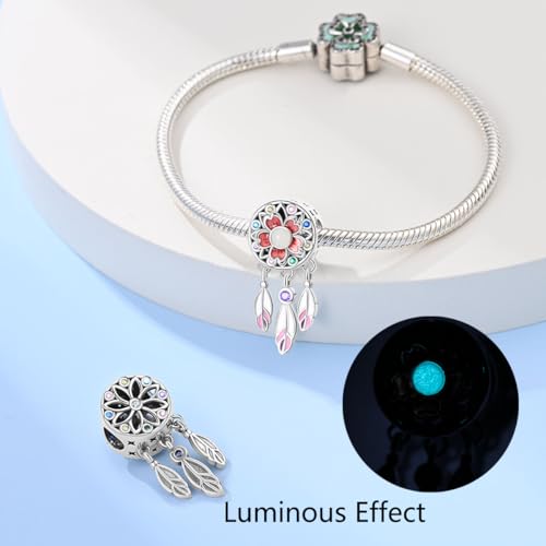 LNQOBU 925 Sterling Silver Charms for Bracelets Dangle Pendant fit Pandora Bracelets or Necklaces Jewelry Woman Gift Beads Charm (With one Spacer Beads) - style: Dreamcatcher Sakura Beads