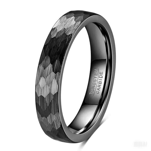 VQYSKO Hammered Tungsten Carbide Wedding Band Ring for Men Women - color: Black 4mm