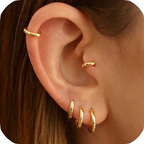 925 Sterling Silver Small Hoop Earrings for Women,Gold or Silver,14K Gold Plated Tiny Huggie Earrings fit Cartilage,Helix,Tragus,Earlobe Piercing Jewelry,Lightweight&Hypoallergenic,5mm/6mm/7mm/8mm/9mm - color: Gold, size: 9mm-Slightly Larger
