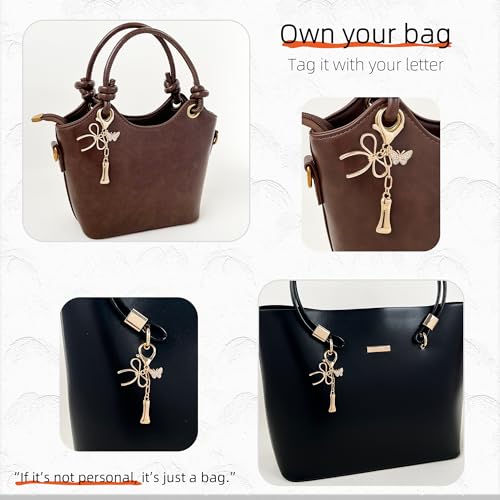 Gold Bubble Heart, Cherry, Bow & More Designs Letter Initial Keychain Bag Charms – Cute Purse Charms for Handbags - color: Bow & Butterfly, style: I