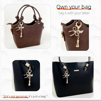 Gold Bubble Heart, Cherry, Bow & More Designs Letter Initial Keychain Bag Charms – Cute Purse Charms for Handbags - color: Bow & Butterfly, style: I