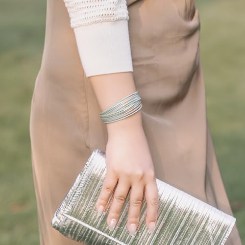 Gold Tube Leather Wrap Bracelets Boho Chunky Stackable Layered Western Cuff | Stacked Bohemian Cool Magnetic Clasp Bangles Statement Cowgirl Hippie Country Festival Accessories for Women Trendy - color: Mint