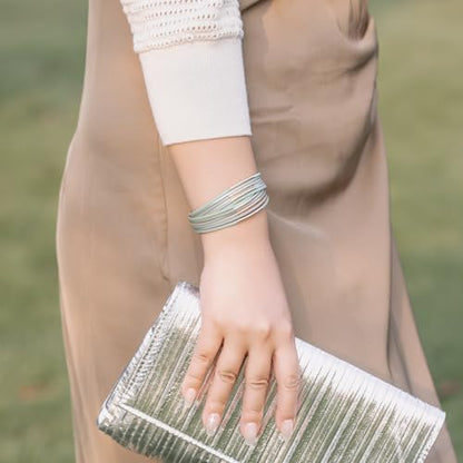 Gold Tube Leather Wrap Bracelets Boho Chunky Stackable Layered Western Cuff | Stacked Bohemian Cool Magnetic Clasp Bangles Statement Cowgirl Hippie Country Festival Accessories for Women Trendy - color: Mint