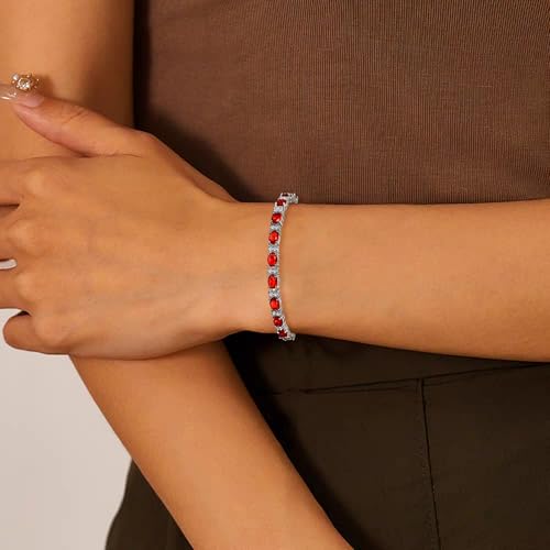 Crysdue Wedding Bridal Bracelets for Brides, Cubic Zirconia Tennis Birthstone Jewelry Gift for Women Prom - style: C_Red 8“