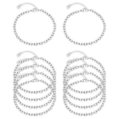 10 PCS Bracelets for Women Stainless Steel Chain Link Bracelet Set | 6.7 Inches with Extender, Jewelry Gifts for DIY, Chains Bulk, Oval, Curb, Figaro Chains, 18K Gold Plated, Silver, Chunky - color: Curb Silver