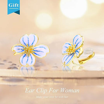 Clip on Earrings Women, 14K Gold Plated Earrings for Sensitive Ears, Fashion Women's Earrings Jewelry Birthday Gift for Wife Grandma Daughter Girls on Christmas Thanksgiving - color: Blue Gradient Earrings
