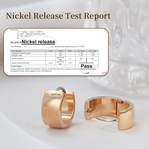 Limerencia Implant Grade Titanium Chunky Wide Huggie Hoop Earrings | Hypoallergenic,G23 Pure Titanium,Waterproof,Thick Huggie for Sensitive Ears - color: Rose Gold