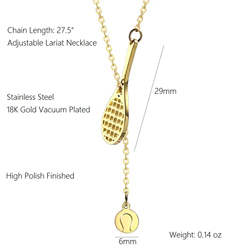 18K Gold Plated Stainless Steel Bee Honeycomb Pendant Necklace, Adjustable Y Lariat Conch/Guitar/Horseshoe Necklace for Women - color: Gold, style: Tennis Ball