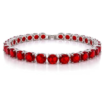 KEZEF Tennis Bracelet for Women, 7mm Round CZ, Silver Plated Brass, 6.5–8 Inch, Fold-Over Clasp - color: Simulated Red Ruby, size: 7 Inch