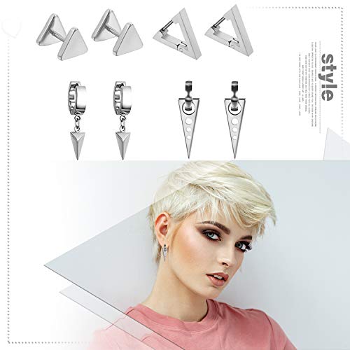 Aroncent 2-8Pcs Womens Mens Huggie Hoop Triangle Earrings Viking Runes Stainless Steel Ear Stud Novelty Black/Gold/Silver - color: C-Silver