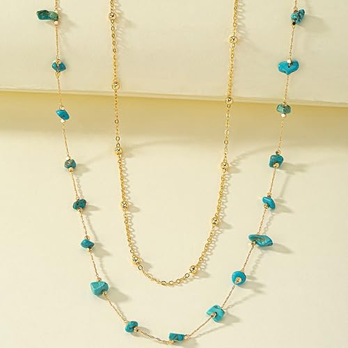 Gold Turquoise Waist Chain for Women Boho Layered Belt Chain Irregular Stone Belly Body Chain Summer Bikini Sexy Body Chain Festival Rave Body Accessories - color: Turquoise Blue