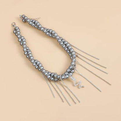 Gold Statement Choker Necklace for Women – Trendy Silver Long Layered Snake Chain Drop Necklace, Elegant Prom Party Jewelry Gift, Delicate Accessories for Her - color: E-Serpentine pendant tassel texture collarbone chain necklace