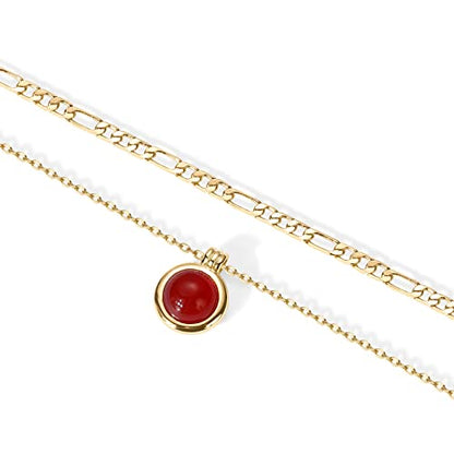 PAVOI 14K Gold Plated Layered Necklaces for Women | Gemstone Pendant Figaro Chain Necklace | Carnelian, Green Aventurine, Malachite Layering Necklace - color: Yellow Gold, style: Carnelian